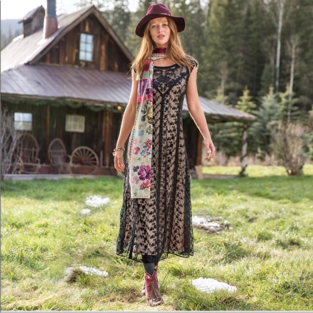 SUNDANCE: NWOT Black Lace Holiday Maxi Dress.
